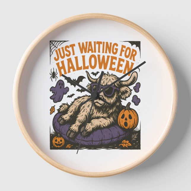 Horloge En attente de la vache Halloween Highland (Recto)