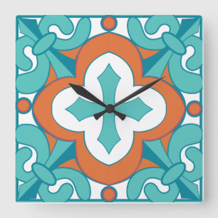 Horloge en mosaïque Talavera - Orange & Turquoise