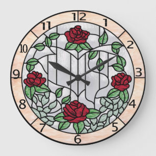 horloge en vitrail fleuri