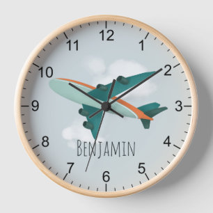 Horloge Enfants Cute Blue Avion Voyage bébé Garçon Nursery
