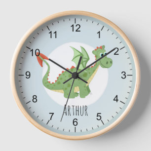 Horloge Enfants Magique Dragon Vert Cartoon Garçons Nurser
