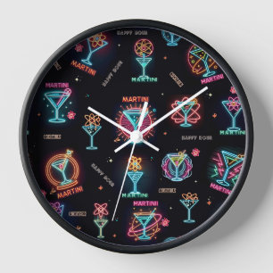 Horloge Enseigne au néon Espace Âge Martini Atomique Cockt