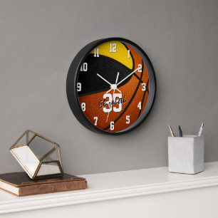 Horloge équipe d'or noir couleurs basketball personnalisé