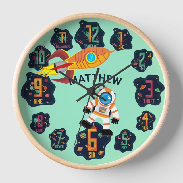 Horloge Espace Garçons Astronaute Fusée Planètes Extraterr (Recto)