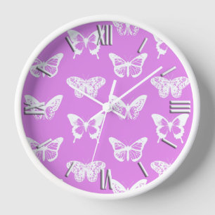 Horloge Esquisse de papillons, orchidée et blanche