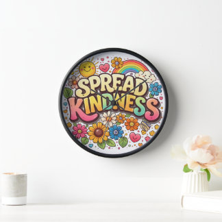 Horloge Étalez la gentillesse – Joli arc-en-ciel floral