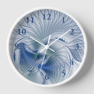 Horloge Fantaisie dynamique Abstrait Tons bleus Art fracta