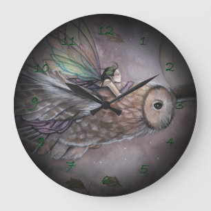 Horloge fantaisiste de fée et de hibou en vol