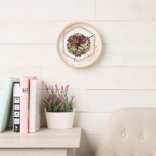 Horloge Faon endormi, Graphisme d'animal brun (Salle de lecture)