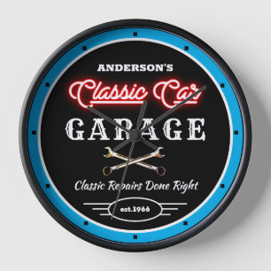 Horloge Faux Red Neon Classic Car Garage Nom Slogan