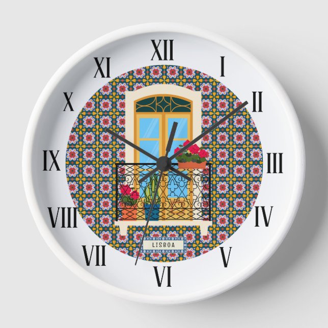 Horloge Fenêtre de la maison de Lisbonne avec plantes et c (Recto)
