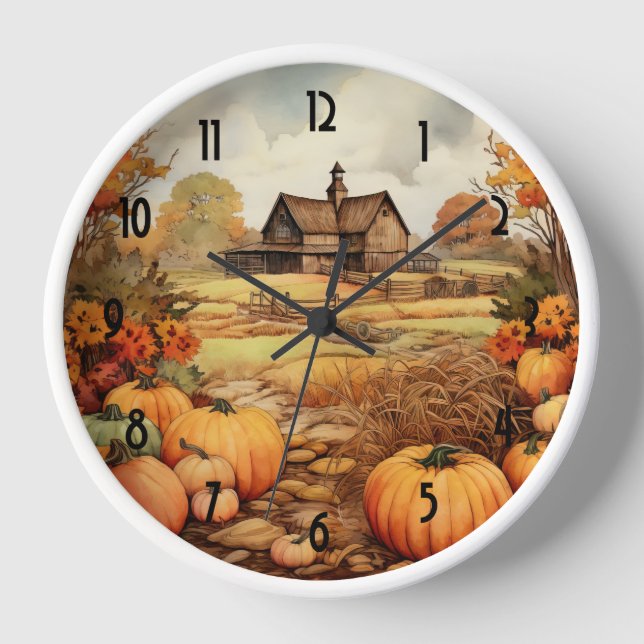 Horloge Ferme citrouille automne récolte Thanksgiving (Recto)