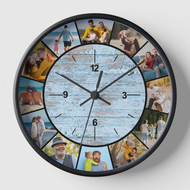 Horloge Ferme Fausse Clôture en Bois Bleu 12 Collage Photo (Recto)