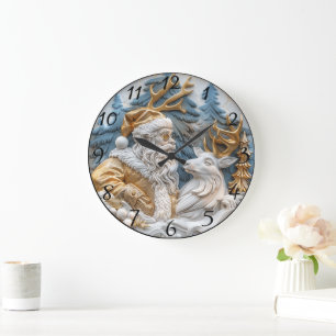 Horloge festive avec Père Noël et rennes