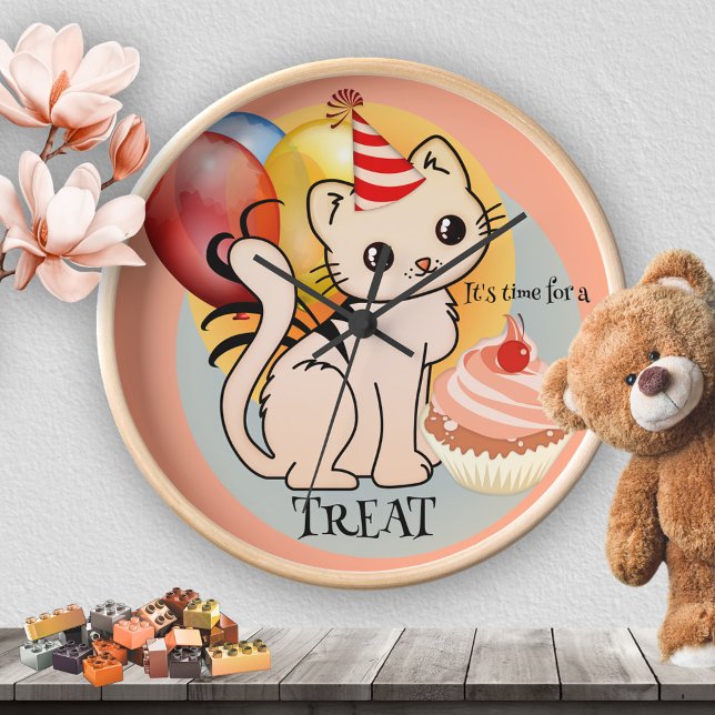 Horloge Fête de chaton mignon pastels festifs (Créateur téléchargé)
