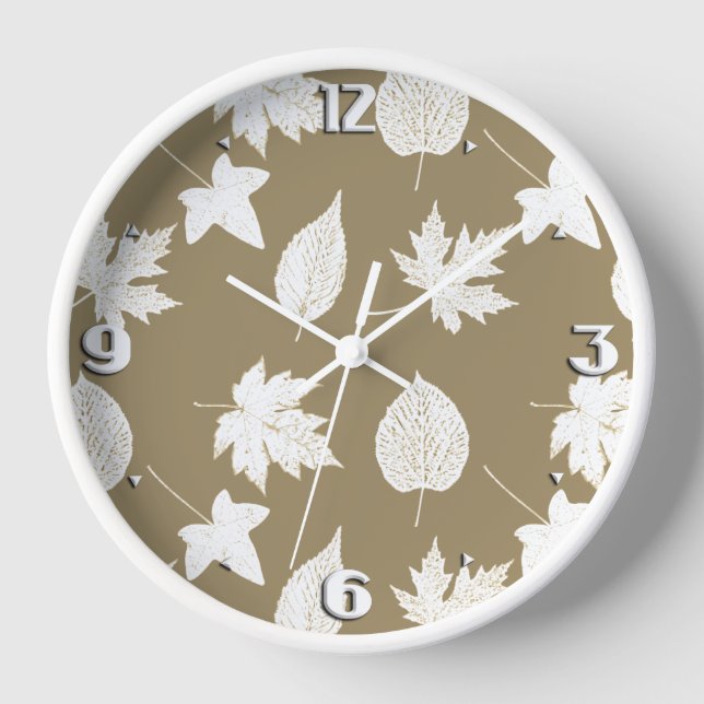 Horloge Feuilles d'automne - blanc et taureau (Recto)