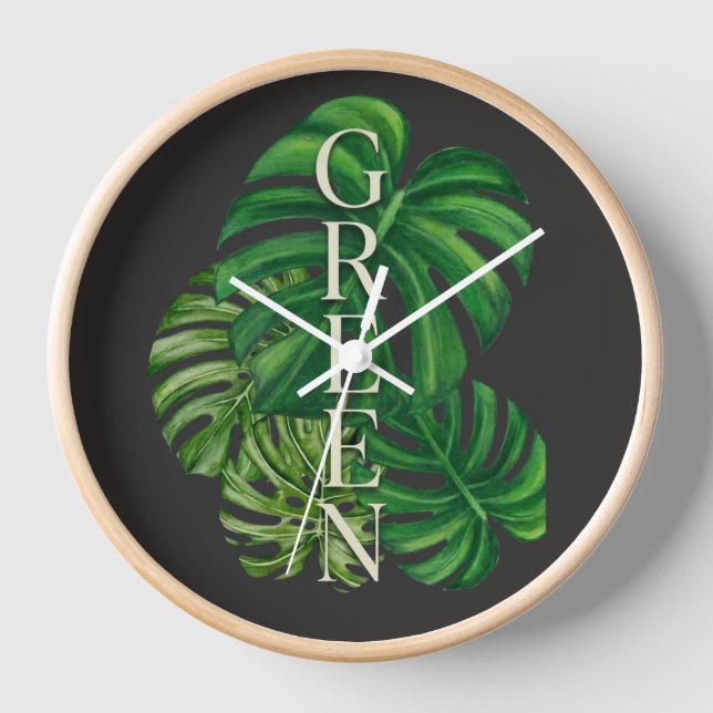 Horloge Feuilles de Monstera Vertes (Recto)