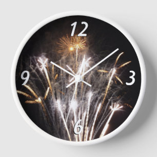 Horloge Feux d'artifice blancs et or II Célébration patrio