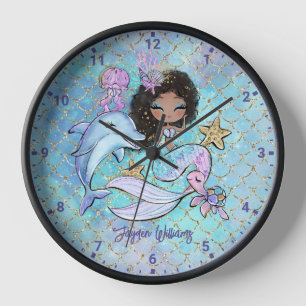 Horloge Fille à cheveux noirs Filles personnalisées Mur de