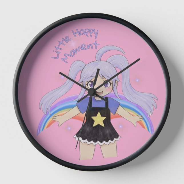 Horloge Fille Heureuse Illustration Dessinée à la Main – P (Recto)