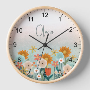 Horloge Filles Jolies Boho Rose Floral Enfants Botaniques