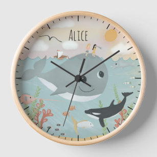 Horloge Filles mignonne Baleine d'océan Illustration Enfan