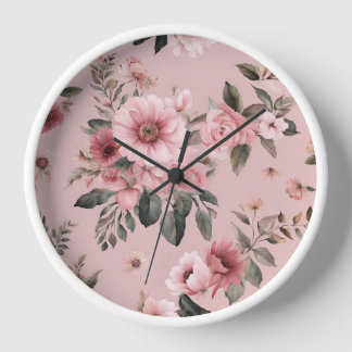 Horloge Filles mignonnes rose floral mur botanique