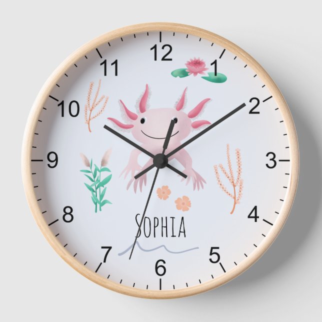 Horloge Filles mignonnes & Whimsical Pink Axolotl Enfants  (Recto)