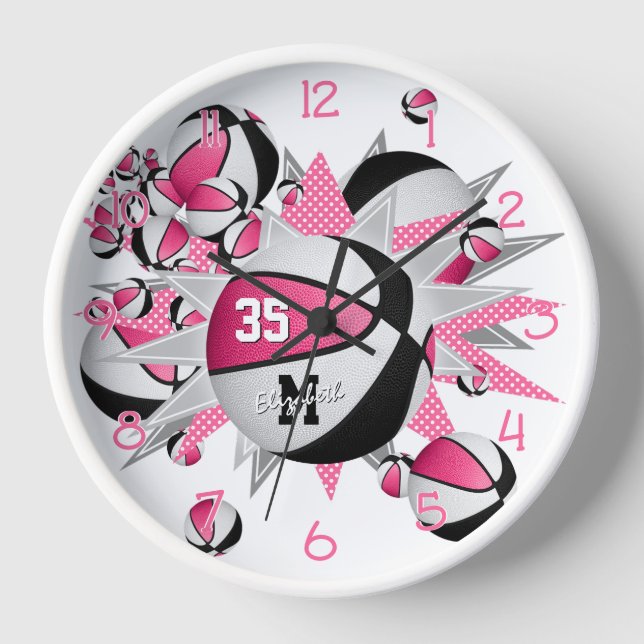 Horloge filles rose noir salle de sport basketball stars (Recto)