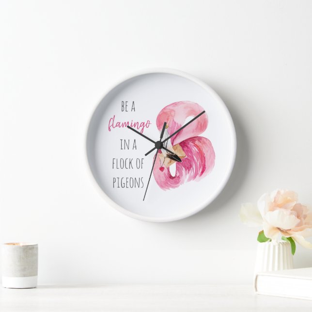 Horloge Flamant rose Aquarelle Exotique Rose Moderne Avec  (Maison)