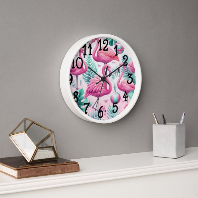 Horloge Flamant rose rose Conception tropicale (Bureau)