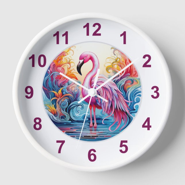 Horloge Flamant rose rose tropicale coloré moderne (Recto)