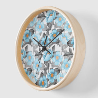 Horloge Fleur Aquarelle Bleue - Floral Botanique
