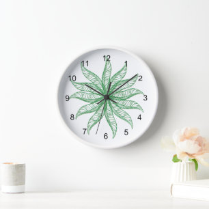 Horloge - Fleur de plumes en vert