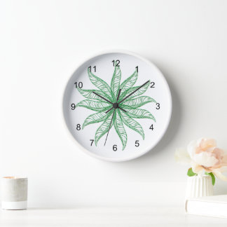 Horloge - Fleur de plumes en vert