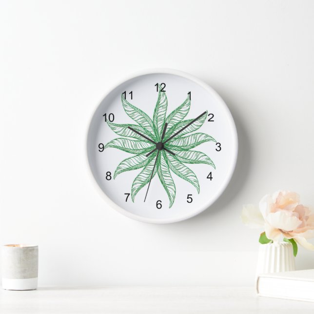 Horloge - Fleur de plumes en vert (Maison)