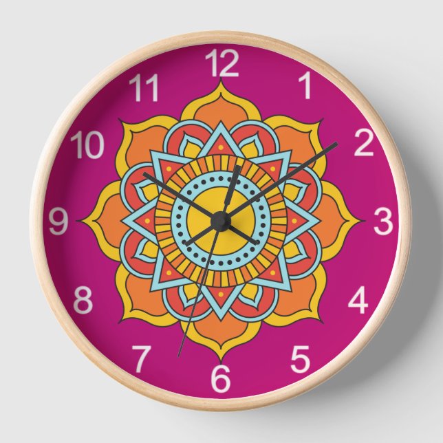 Horloge Fleur Mandala rouge géométrique-54567 (Recto)