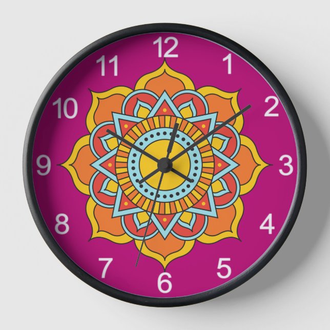 Horloge Fleur Mandala rouge géométrique-54567 (Recto)