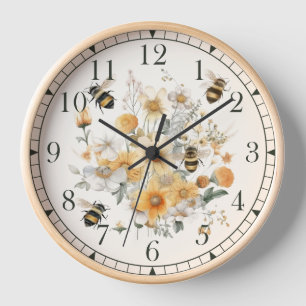 Horloge Fleur sauvage moderne Floral Bee élégant Chic Boho