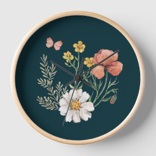 Horloge Fleur sauvage turquoise
