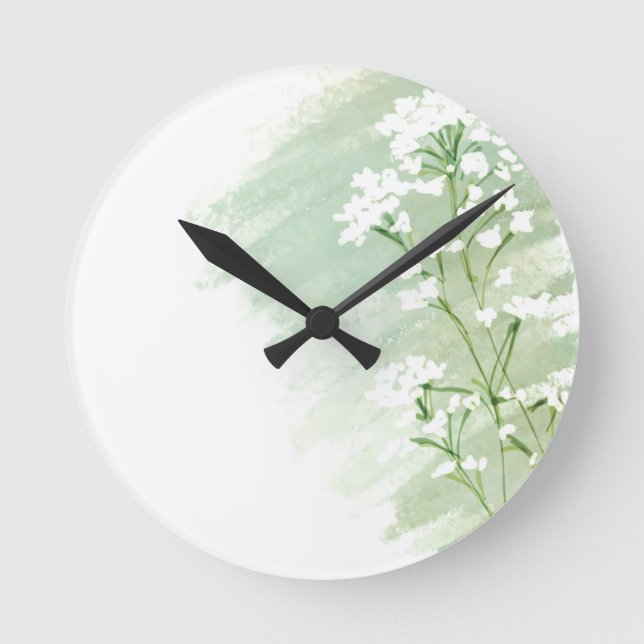 Horloge Fleur sauvage verte et blanche (Recto)