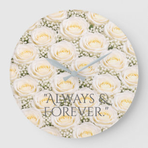 Horloge Fleurie Personnalisée Rose Blanche Élégant