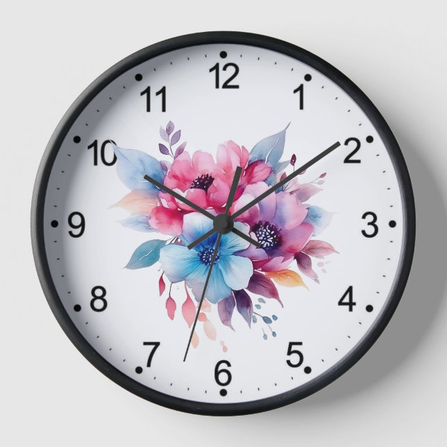 Horloge Fleurs à l'aquarelle conception florale (Recto)