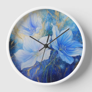 Horloge Fleurs bleues aux accents dorés