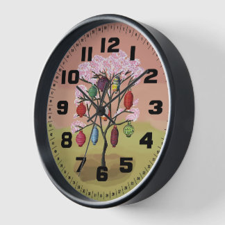 Horloge Fleurs de cerisier avec les lampions orientaux