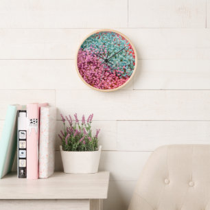 Horloge Fleurs de Gypsophile Baby Breath Pastel Coloré Pat