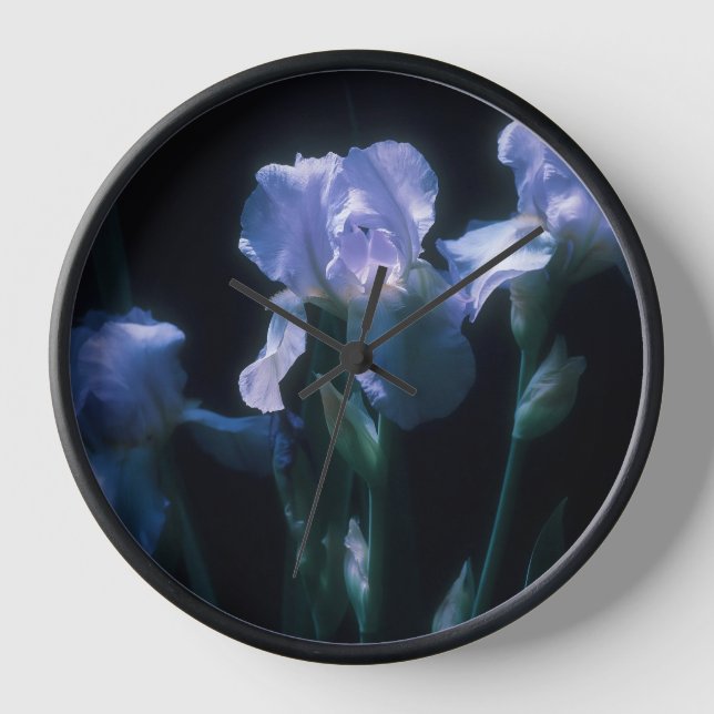 Horloge Fleurs d'Iris au Crépuscule (Recto)