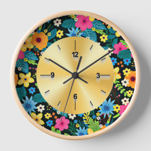 Horloge Fleurs Ditsy Vibrantes Dessin de motif floral-4378