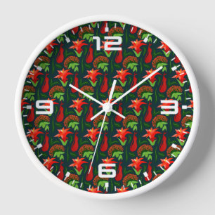 Horloge Fleurs Exotiques Colorées Motif de Feuilles