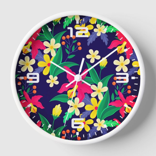 Horloge Fleurs Exotiques Colorées Motif Feuilles-23021 (Recto)